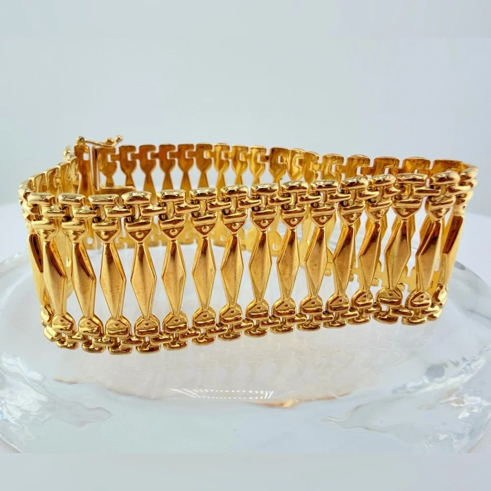 Vintage Jacmel Mauritius 18K Gold Vermeil 925 Wide Gate Link Bracelet